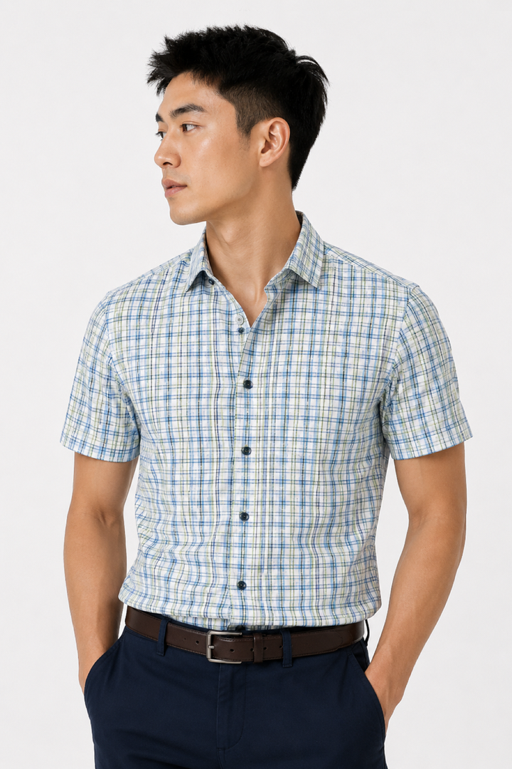 Chemise manches courtes à carreaux