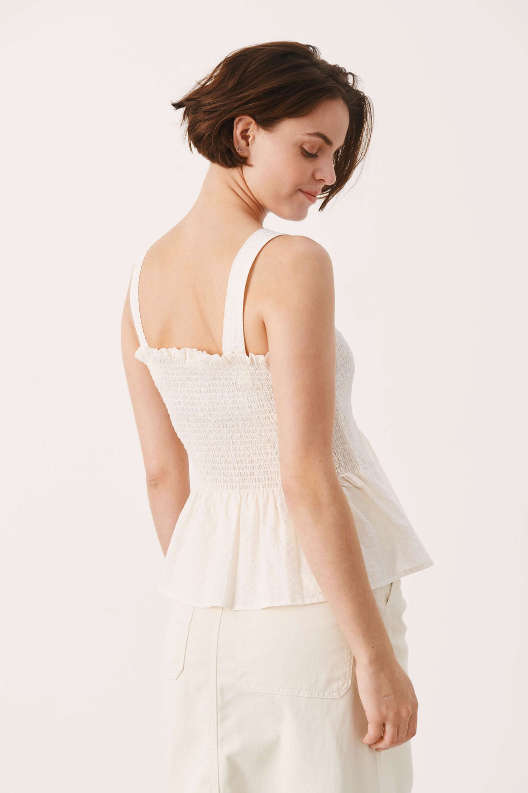 Camisole Stevie en coton avec bretelles larges, haut en nid d&