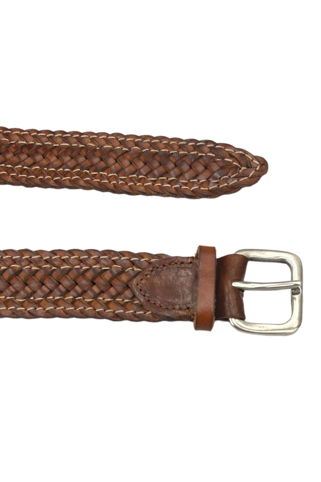 Ceinture tressée en cuir véritable, mariage de style européen et confort, boucle en nickel vieilli.