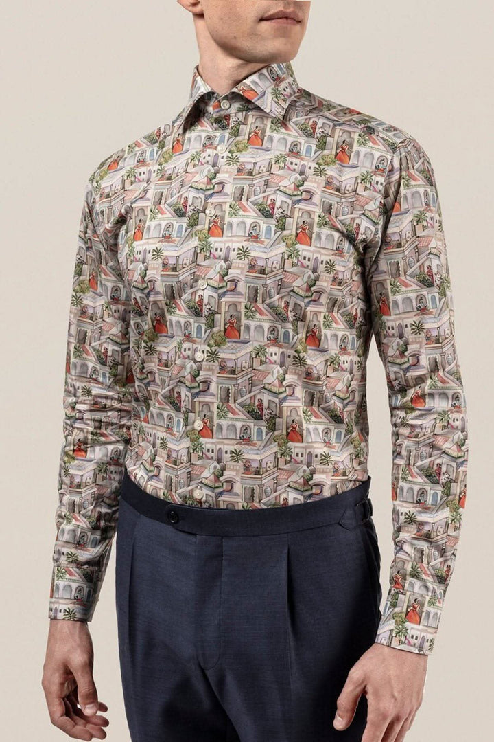 Chemise Eton à imprimé artistique vibrant, 100% coton, coupe contemporaine, style 10000076955.