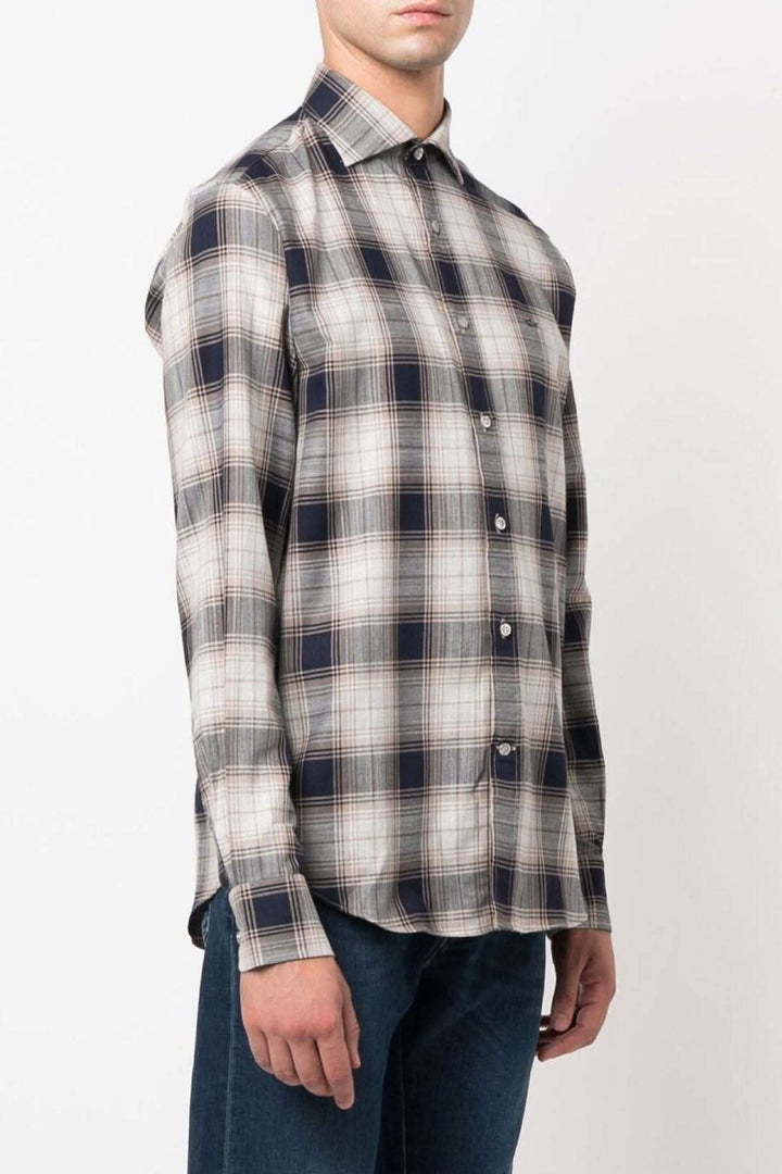 Chemise en coton à carreaux de Paul and Shark, coupe J fit, motifs bleus et beiges, idéale pour l&