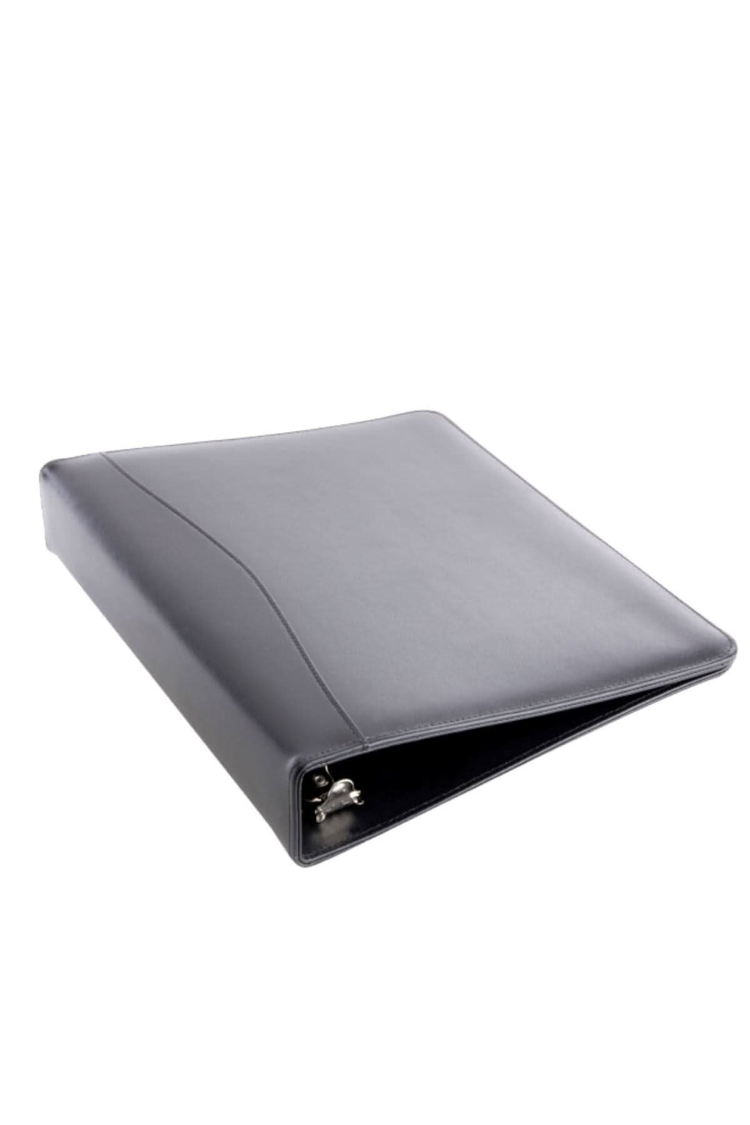 Classeur à anneaux de 1,5 po en cuir noir, fini élégant et pratique pour le rangement de documents.