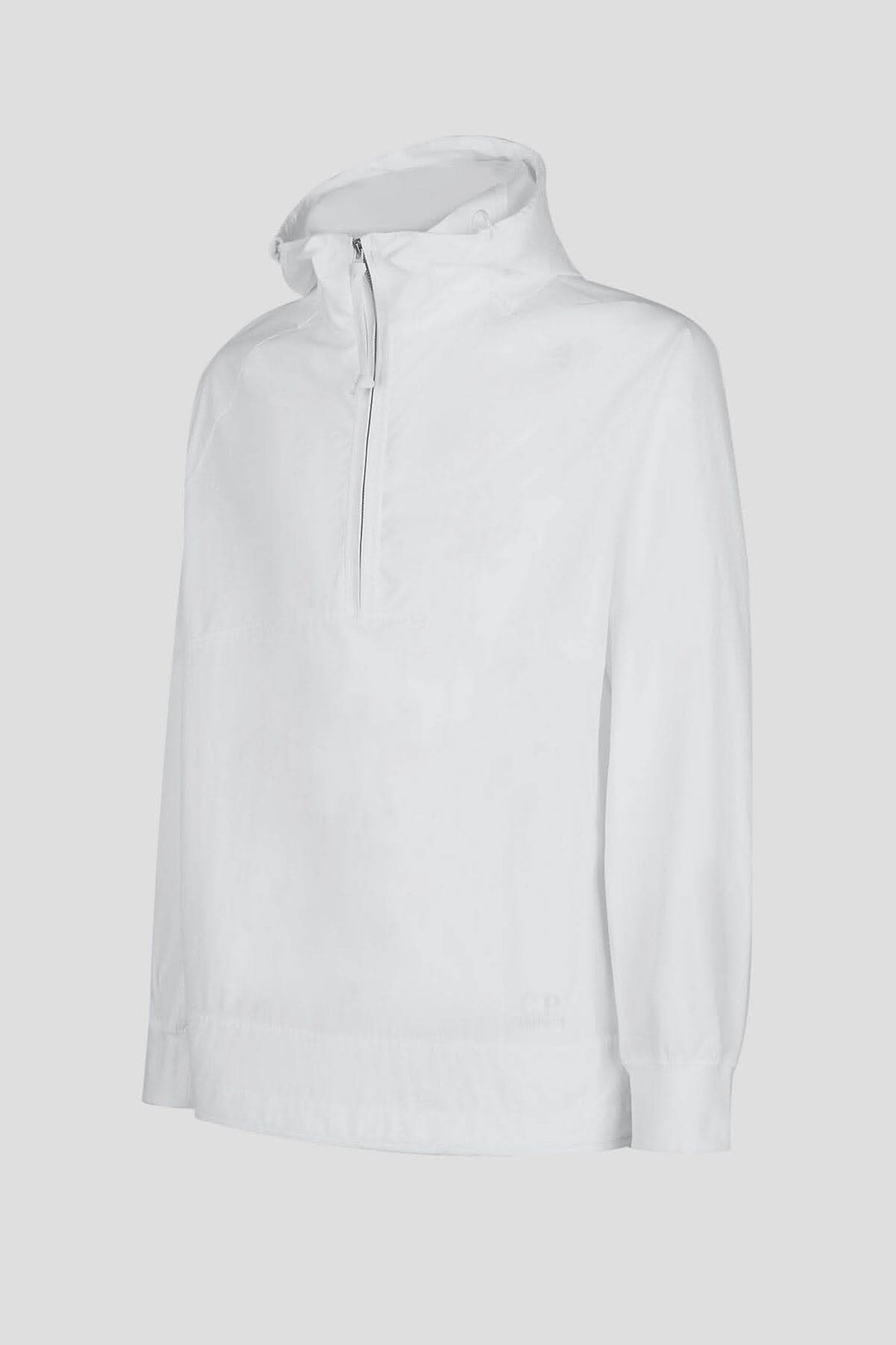 Hoodie Dyshell en blanc avec demi-fermeture zippée et logo, fabriqué en nylon bi-stretch résistant à l&