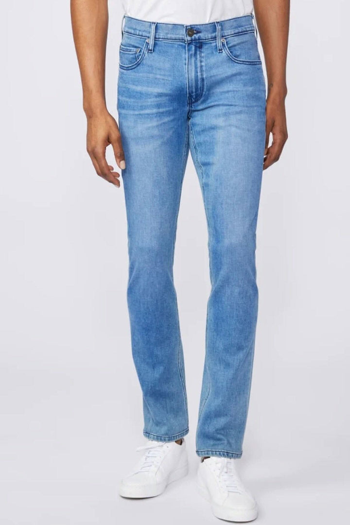 Jeans Paige Lennox Boxter, coupe ajustée, délavage moyen, style décontracté, denim TRANSCEND Vintage.