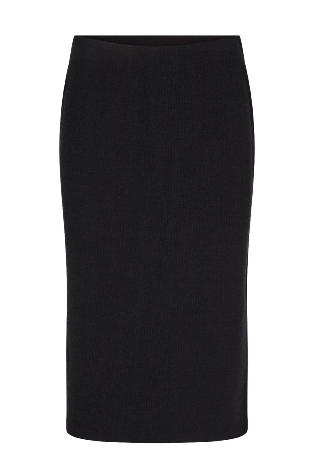 Jupe crayon noire, ajustée et élégante, en polyester recyclé, idéale pour un look décontracté ou habillé.