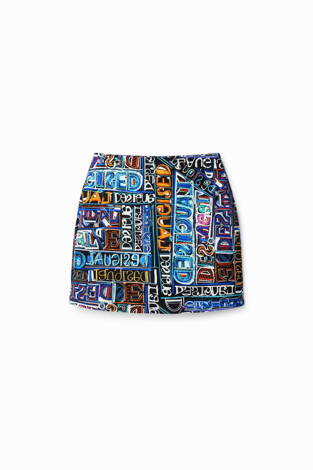 Mini-jupe slim haute avec imprimé logo arty coloré par Javier Mariscal, idéale pour un look moderne.