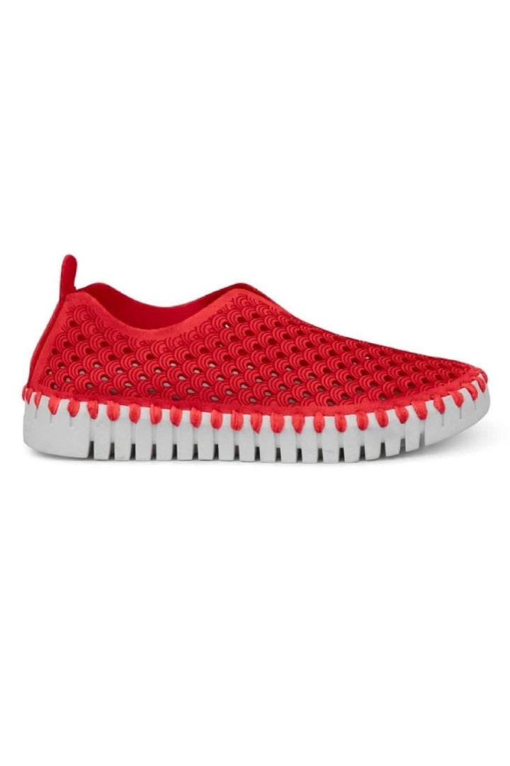 Mocassin Tulip139 rouge en microfibre, léger et confortable, avec semelle en caoutchouc, style moderne.