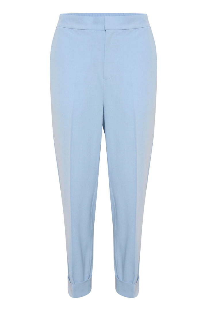 Pantalon à revers Naxa bleu, confort incroyable avec taille élastique, poches, et plis sur le devant.