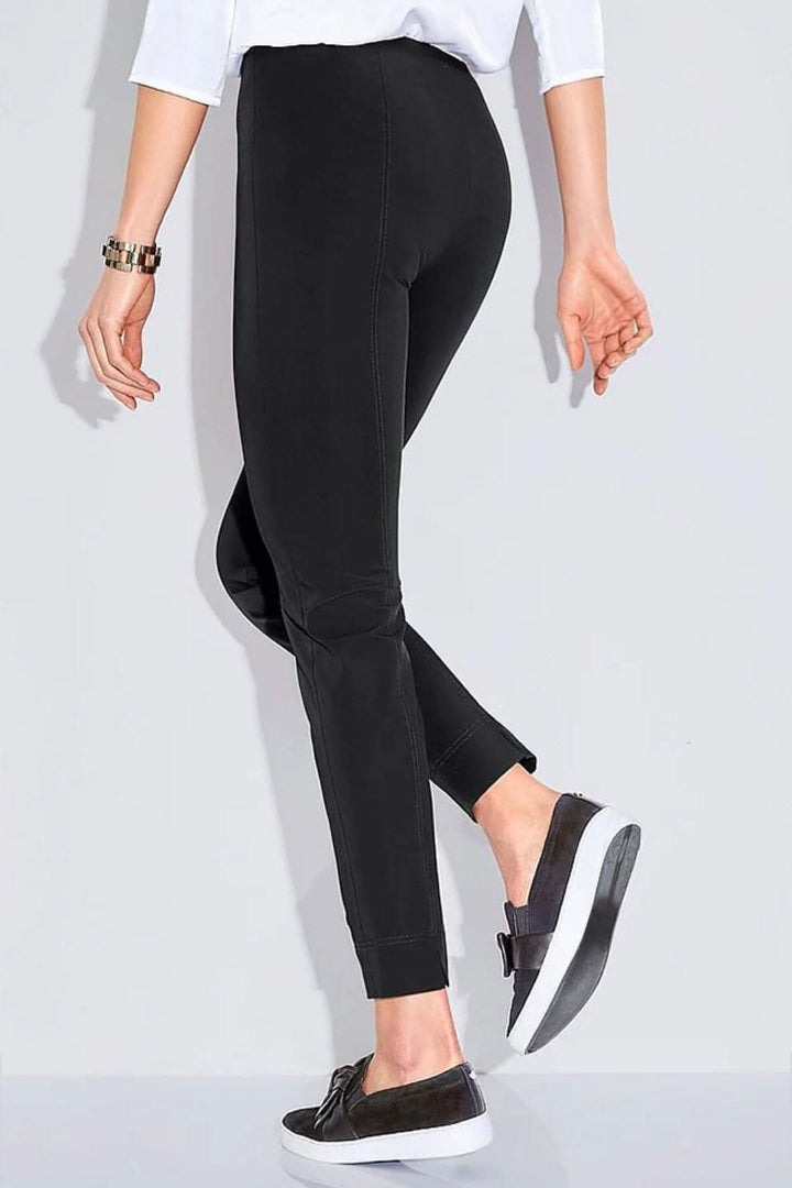 Pantalon penny jambe longue noir, coupe ajustée et extensible, avec coutures décoratives et petite fente à l&