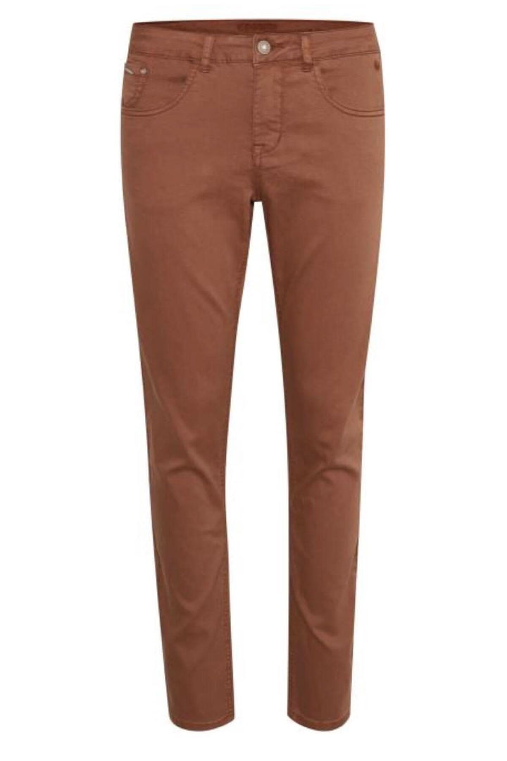 Pantalon jean étroit marron, style confortable, coupe régulière, 65% coton, entretien facile.