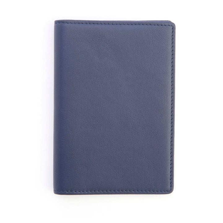 Porte-passeport en cuir bleu, élégant et pratique, idéal pour sécuriser vos documents de voyage.