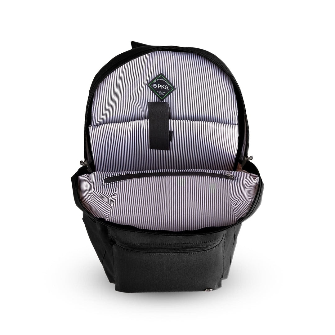 Intérieur du sac à dos Granville 22L PKG avec tissu rayé et compartiment spacieux.