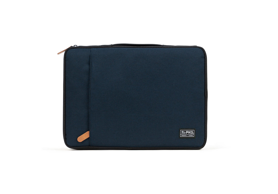 Pochette PKG Stuff pour ordinateur portable, coloris bleu, adaptée pour 13" à 16", avec rangement pour accessoires.