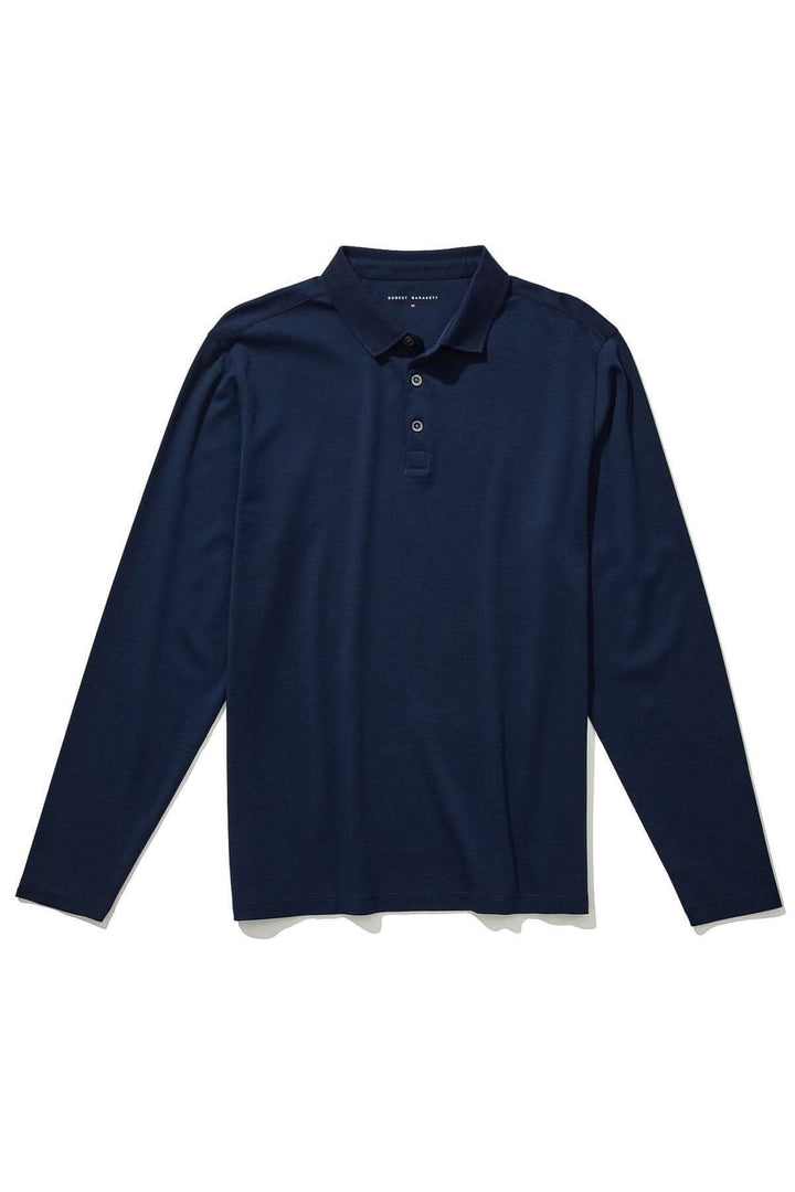 Polo Georgia à manches longues en coton Pima, couleur marine, élégant et ultraconfortable, avec col en maille nid d&