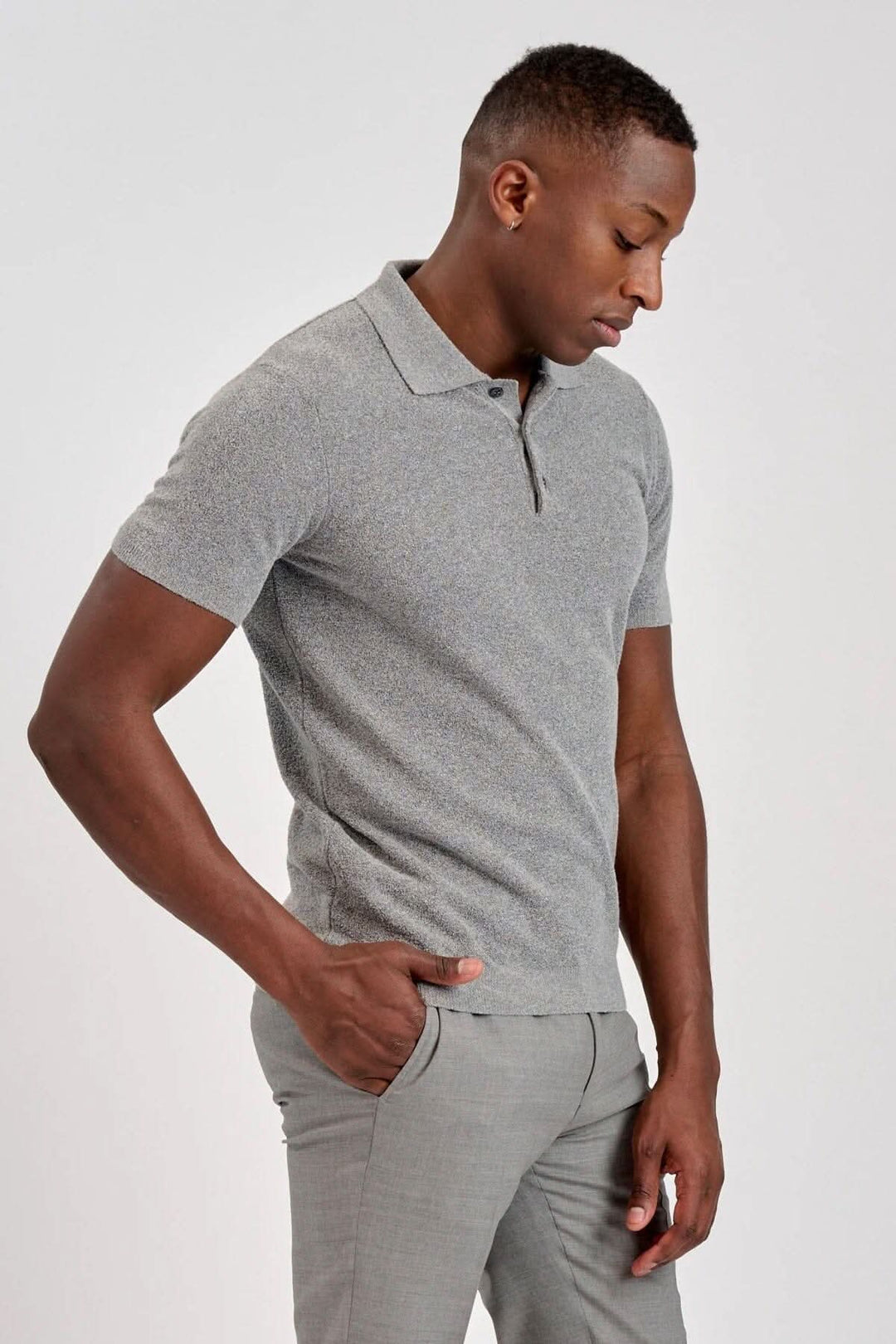 Polo en coton Terry gris pâle pour hommes, confortable et décontracté, idéal pour l&
