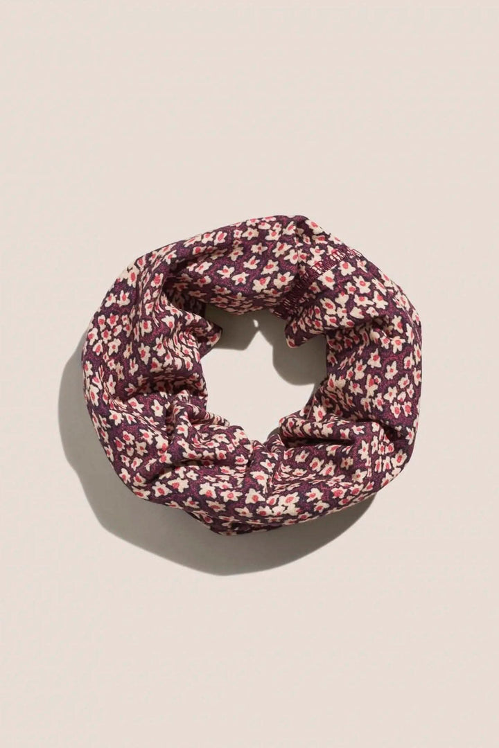 Bandeau de jersey polyvalent avec un imprimé floral mauve, beige et rose, parfait pour l&