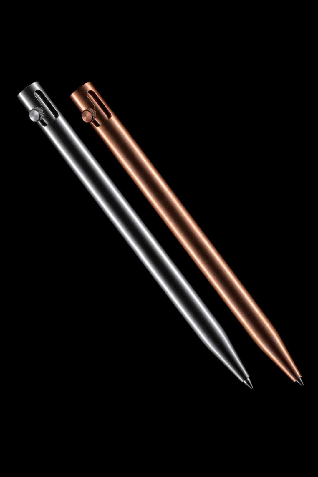 Stylos Modern Fuel en métal, noir et cuivre, avec un design unique et sans pièces plastiques.