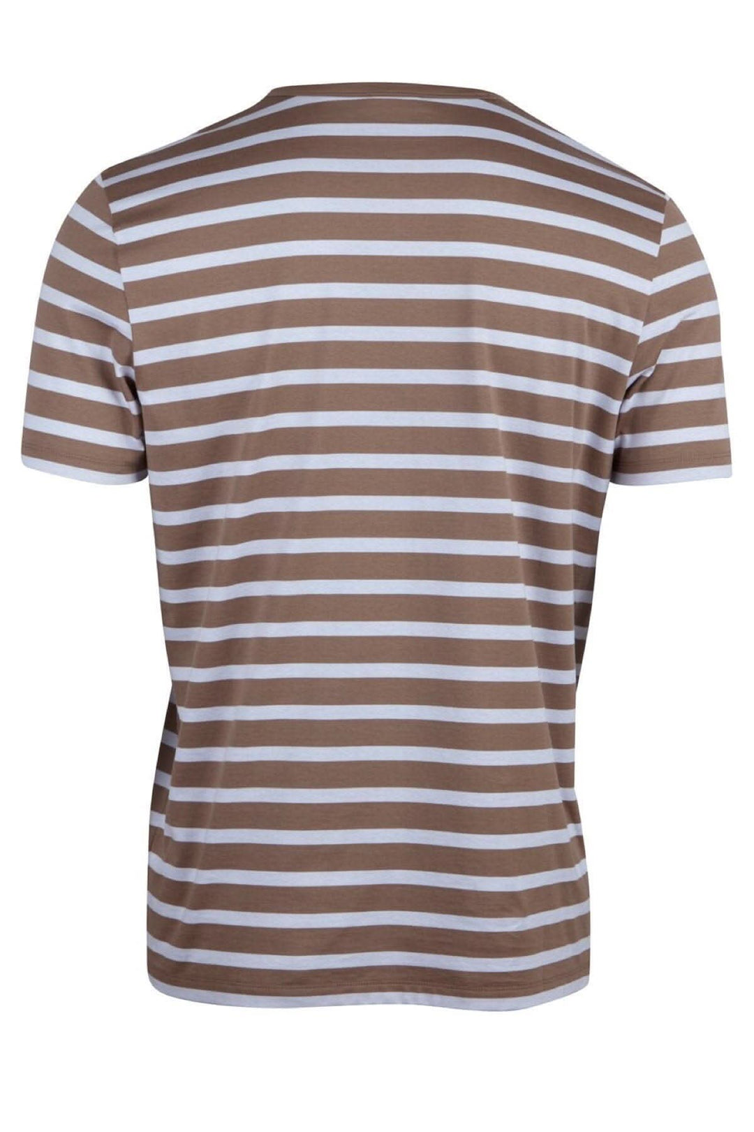 T-shirt ligné en coton blanc et beige, col rond, dos, style 440044-2488, 100% coton.